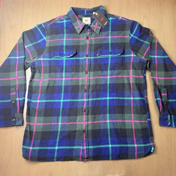Levis Jackson Worker Flannel Overshirt Sz Large Cotton Multicolor Plaid L/S NWT - Picture 4 of 11